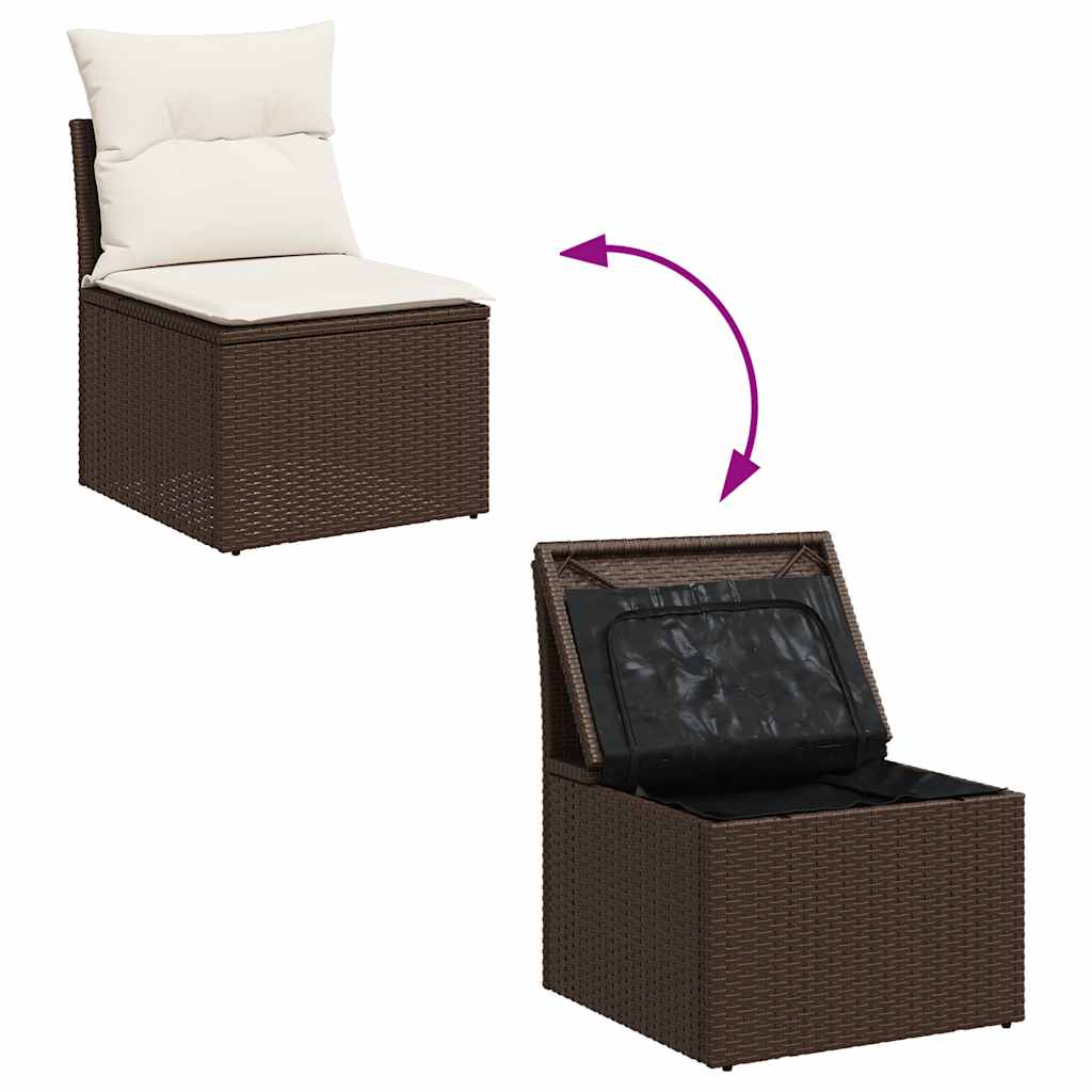 2 részes barna polyrattan akácfa kerti ülőgarnitúra párnákkal 5