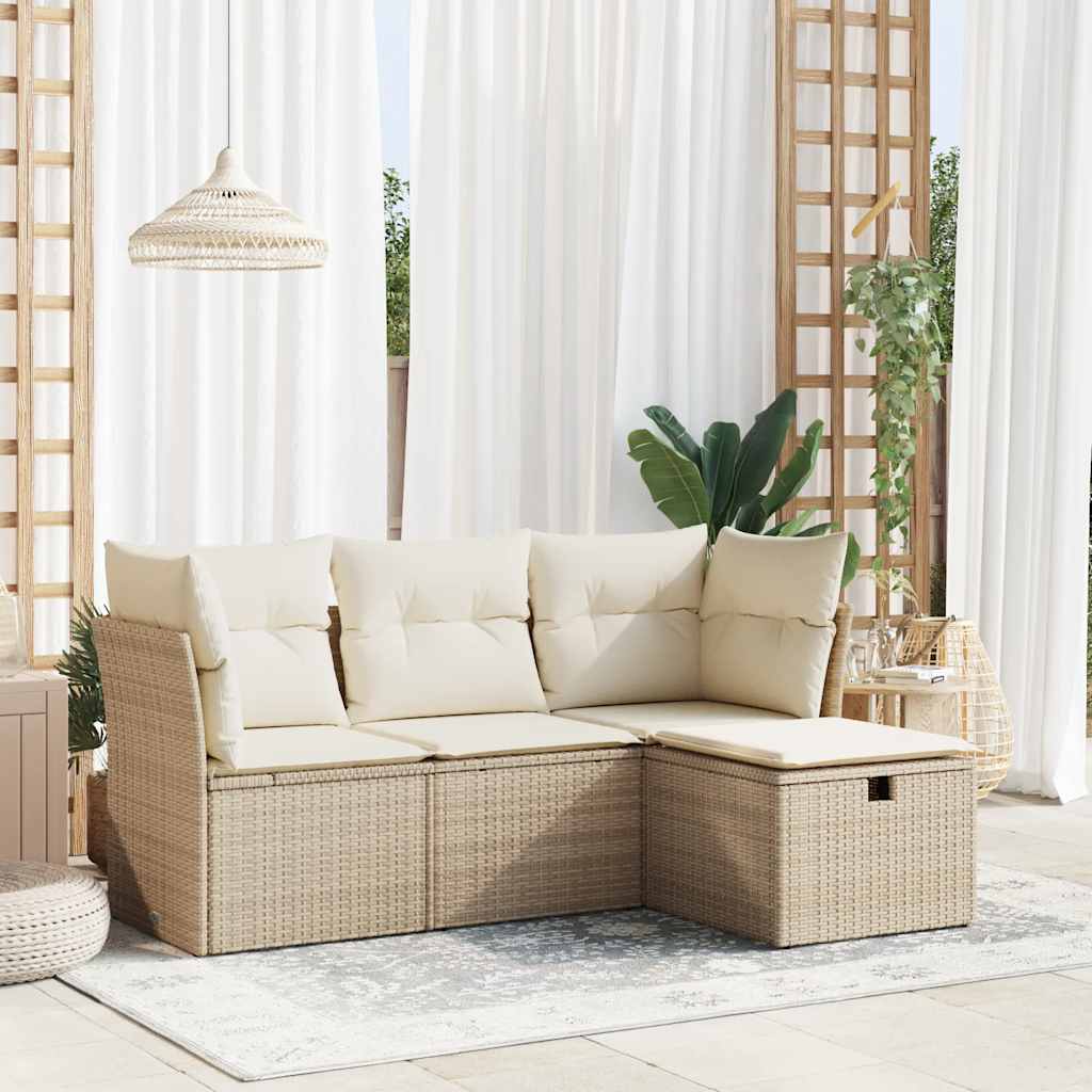 4 részes bézs polyrattan kerti ülőgarnitúra párnákkal