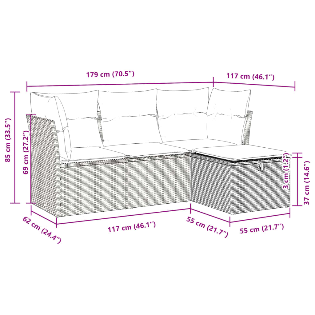 4 részes szürke polyrattan kerti ülőgarnitúra párnákkal 11