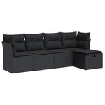 5 részes fekete polyrattan kerti kanapészett párnákkal 2