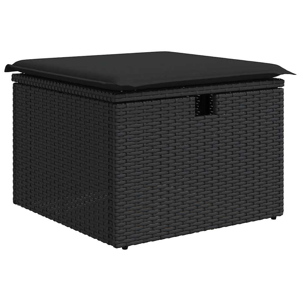 5 részes fekete polyrattan kerti kanapészett párnákkal 5