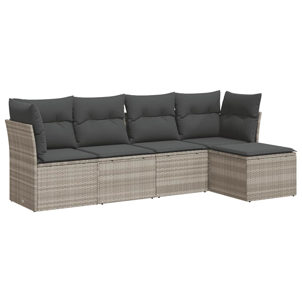 5 részes világosszürke polyrattan kerti ülőgarnitúra párnákkal 2