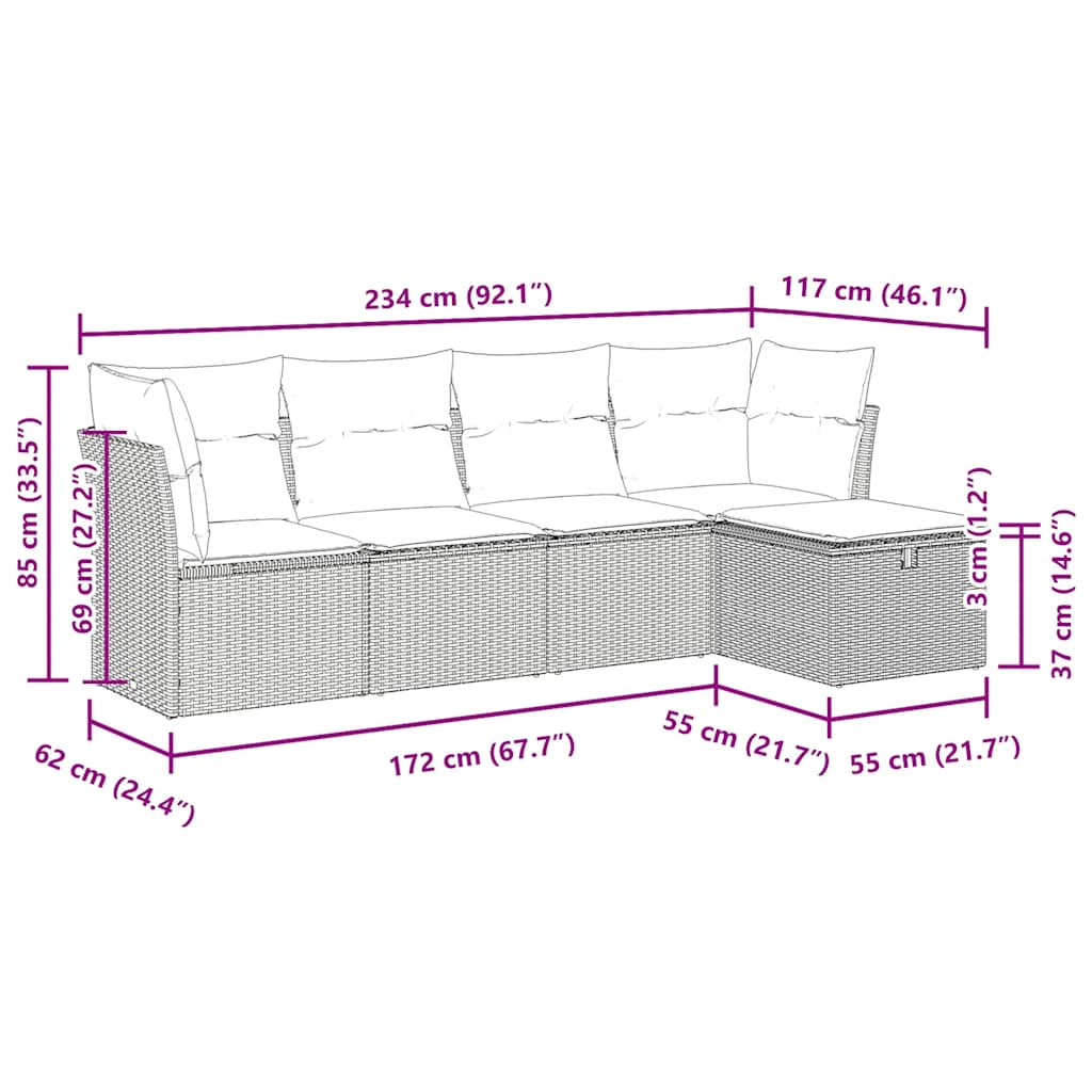 5 részes világosszürke polyrattan kerti ülőgarnitúra párnákkal 11