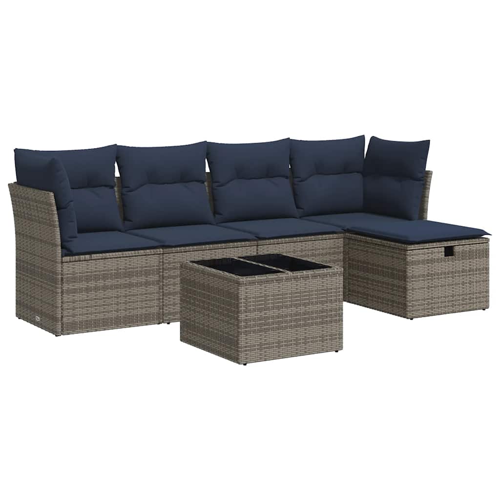 6 részes szürke polyrattan kerti ülőgarnitúra párnákkal 2