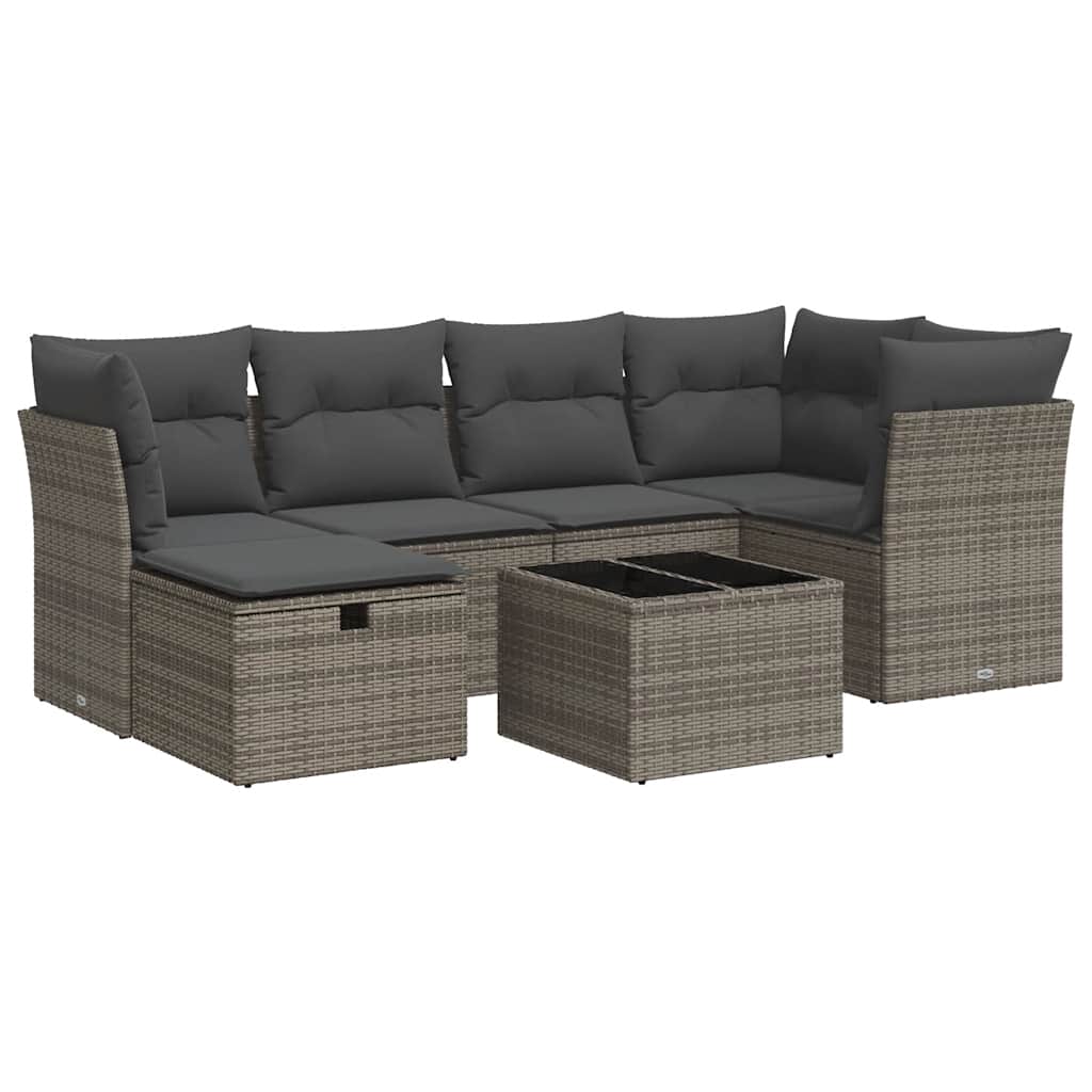 7 részes szürke polyrattan kerti ülőgarnitúra párnákkal 2