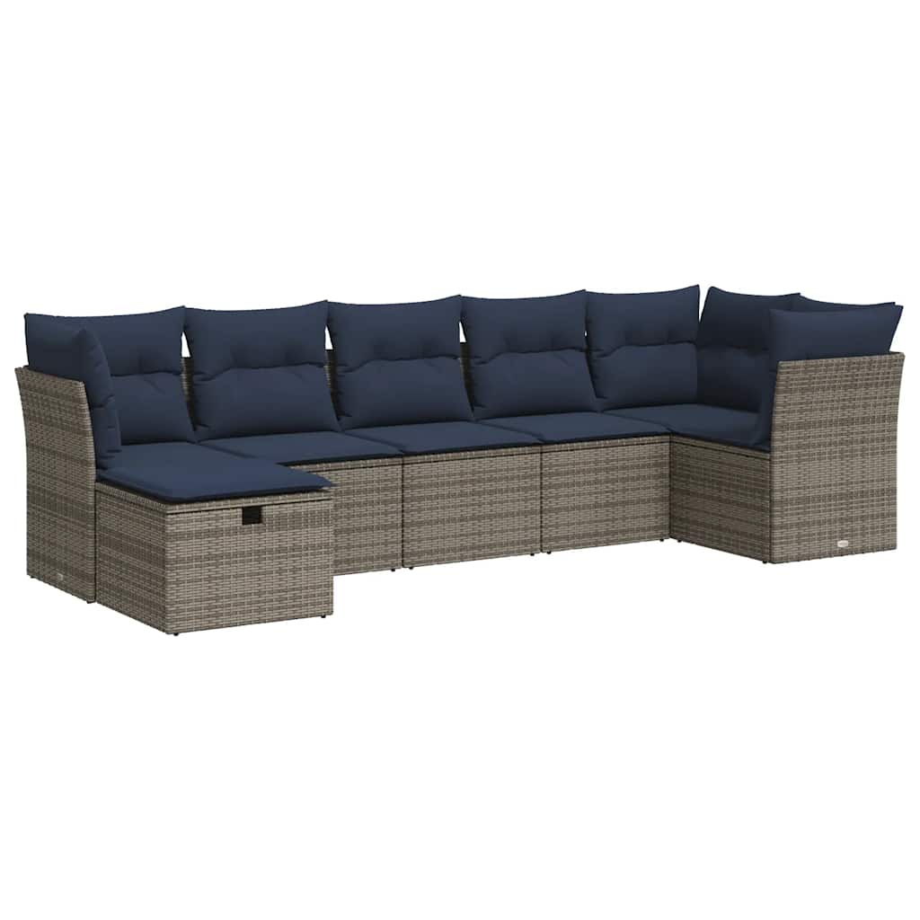 7 részes szürke polyrattan kerti ülőgarnitúra párnákkal 2