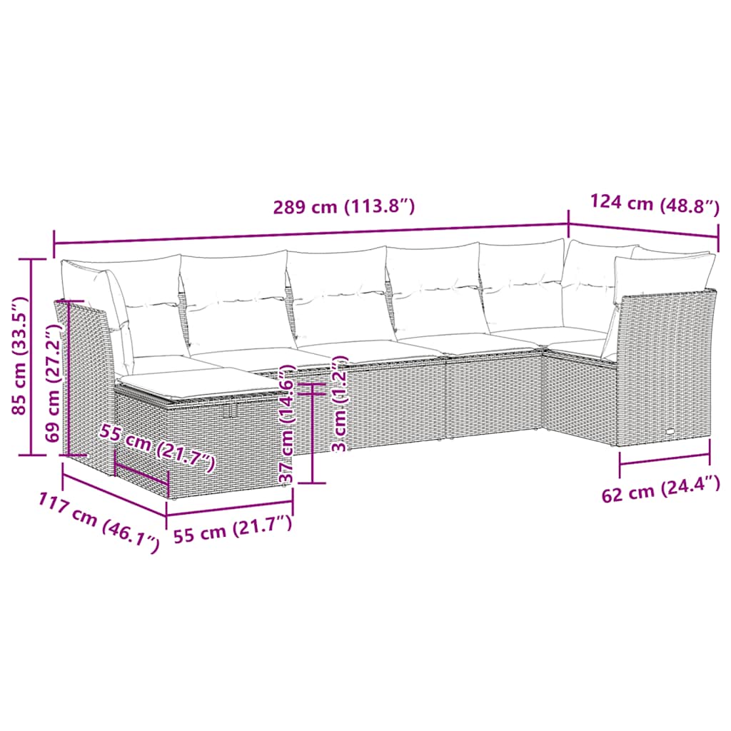 7 részes szürke polyrattan kerti ülőgarnitúra párnákkal 12