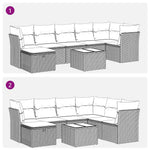 8 részes fekete polyrattan kerti ülőgarnitúra párnákkal 10