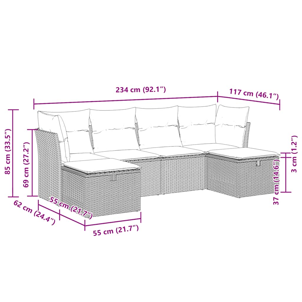 6 részes szürke polyrattan kerti ülőgarnitúra párnákkal 11