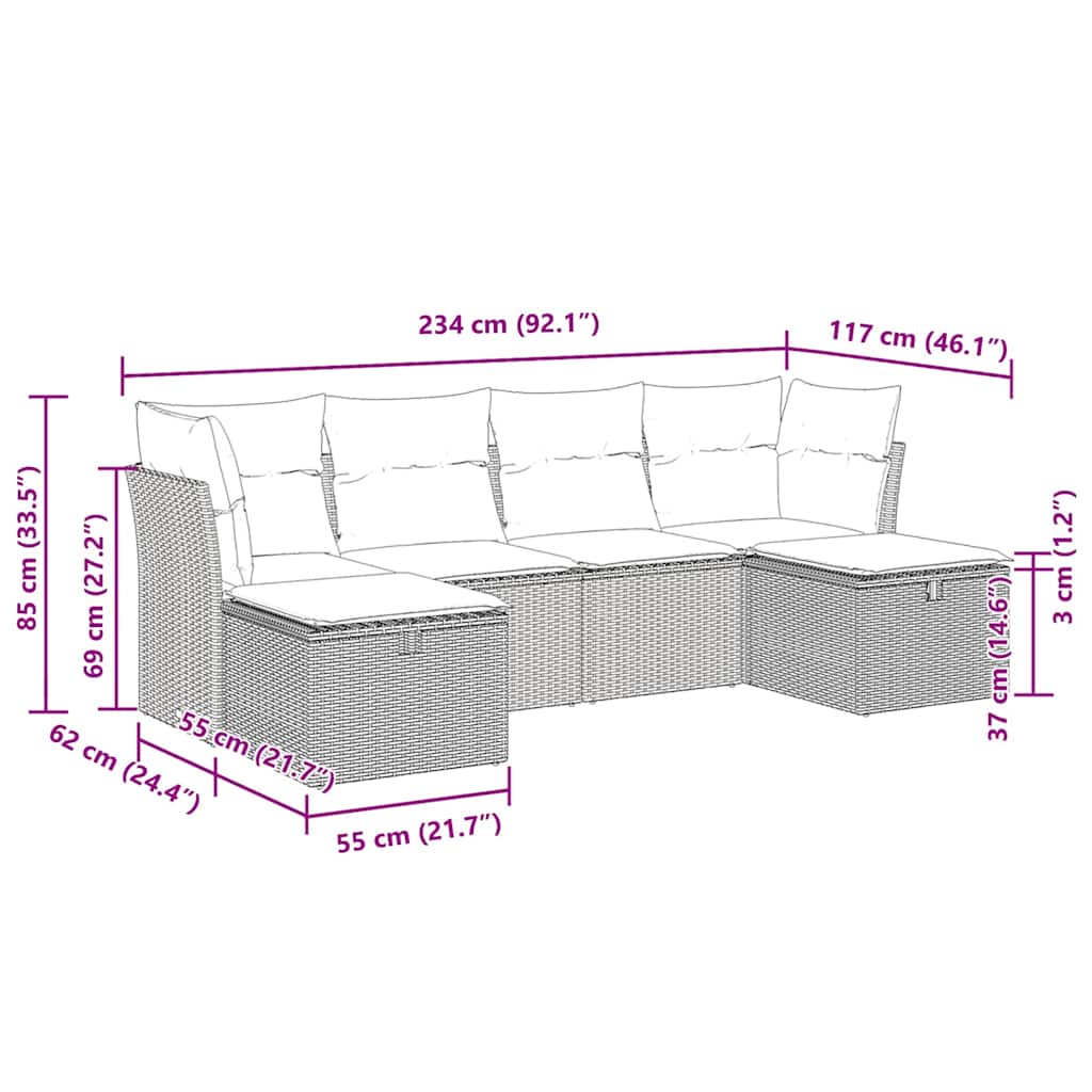 6 részes barna polyrattan kerti ülőgarnitúra párnával 11