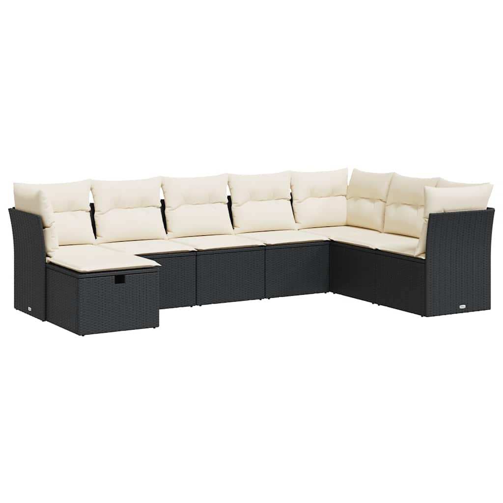 8 részes fekete polyrattan kerti ülőgarnitúra párnákkal 2