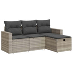 4 részes világosszürke polyrattan kerti ülőgarnitúra párnákkal 2