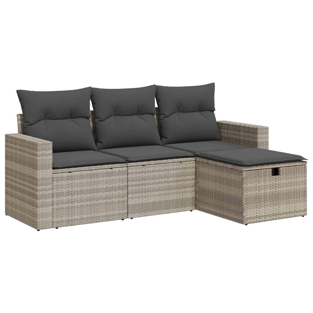 4 részes világosszürke polyrattan kerti ülőgarnitúra párnákkal 2