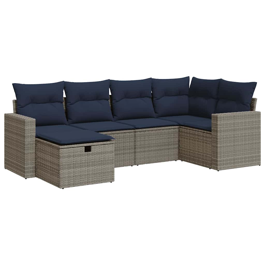 6 részes szürke polyrattan kerti ülőgarnitúra párnákkal 2