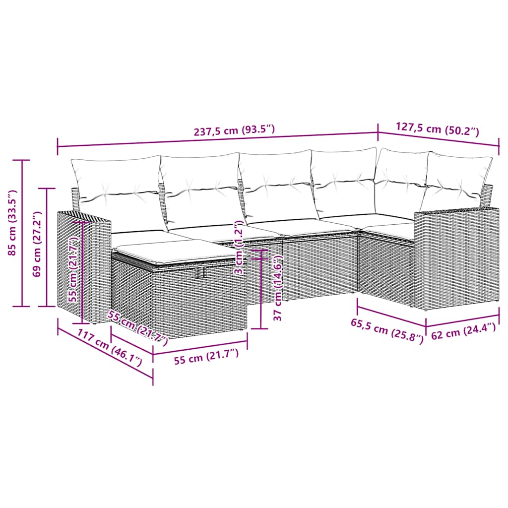 6 részes szürke polyrattan kerti ülőgarnitúra párnákkal 14
