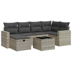 7 részes világosszürke polyrattan kerti ülőgarnitúra párnákkal 2