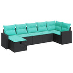 7 részes fekete polyrattan kerti ülőgarnitúra párnával 2