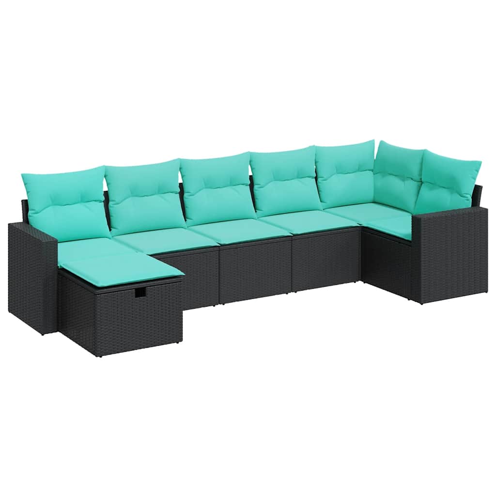 7 részes fekete polyrattan kerti ülőgarnitúra párnával 2