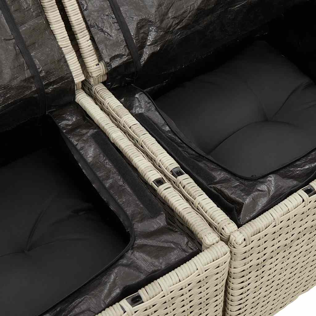 7 részes világosszürke polyrattan kerti ülőgarnitúra párnákkal 14