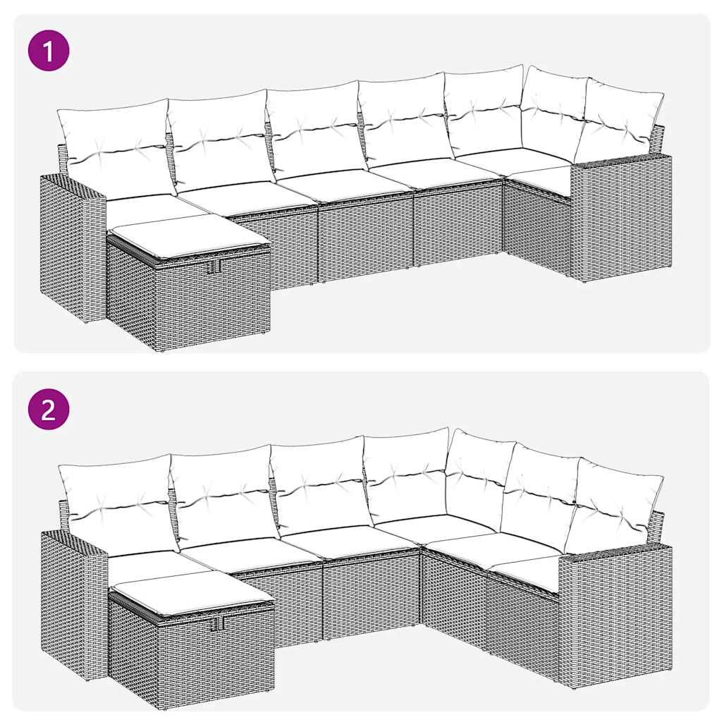 7 részes világosszürke polyrattan kerti ülőgarnitúra párnákkal 7