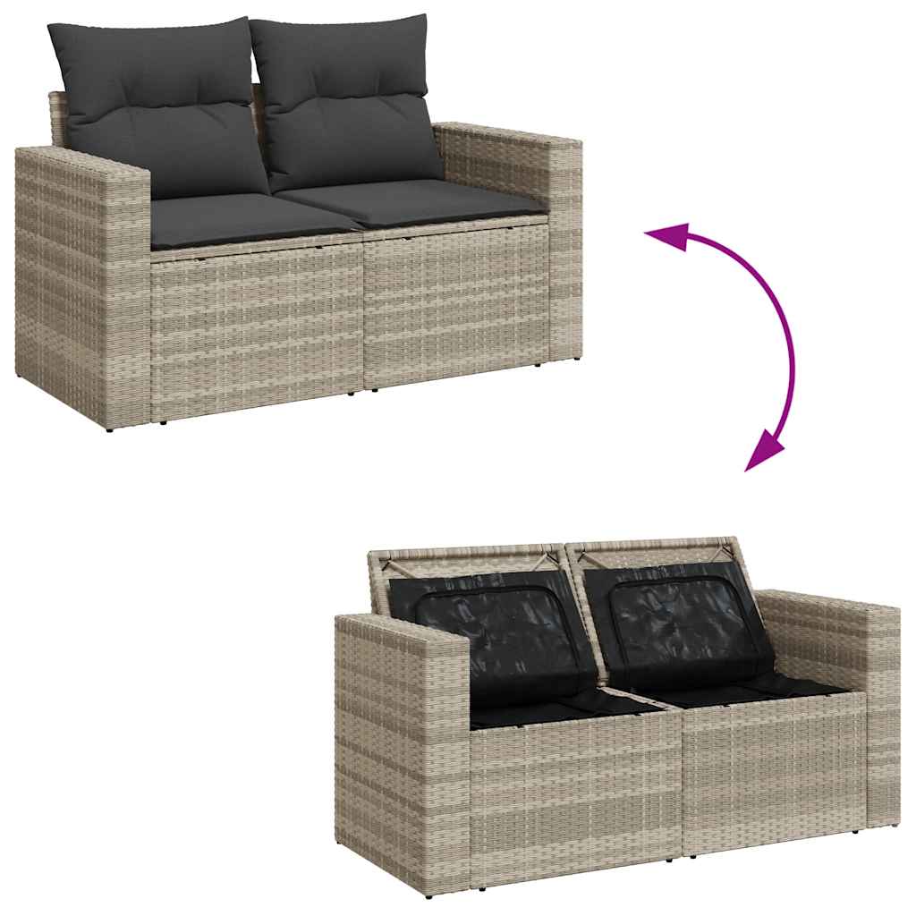 7 részes világosszürke polyrattan kerti ülőgarnitúra párnákkal 10