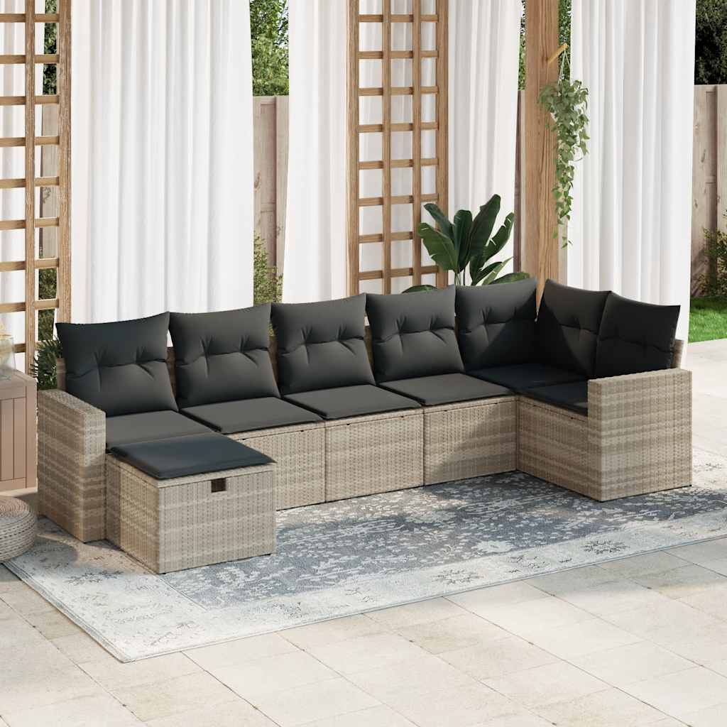 7 részes világosszürke polyrattan kerti ülőgarnitúra párnákkal