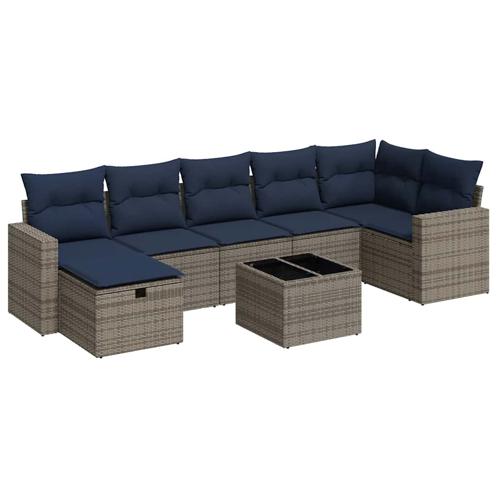 8 részes szürke polyrattan kerti ülőgarnitúra párnákkal 2