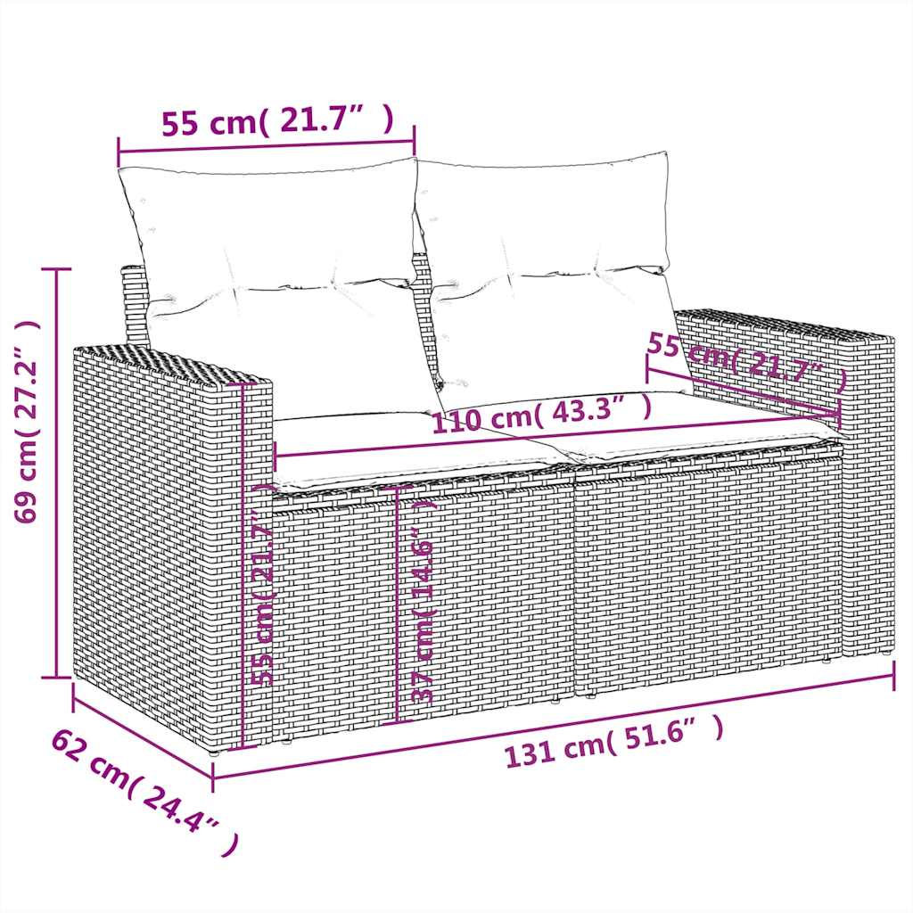 8 részes szürke polyrattan kerti ülőgarnitúra párnákkal 17