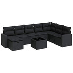 9 részes fekete polyrattan kerti ülőgarnitúra párnákkal 2