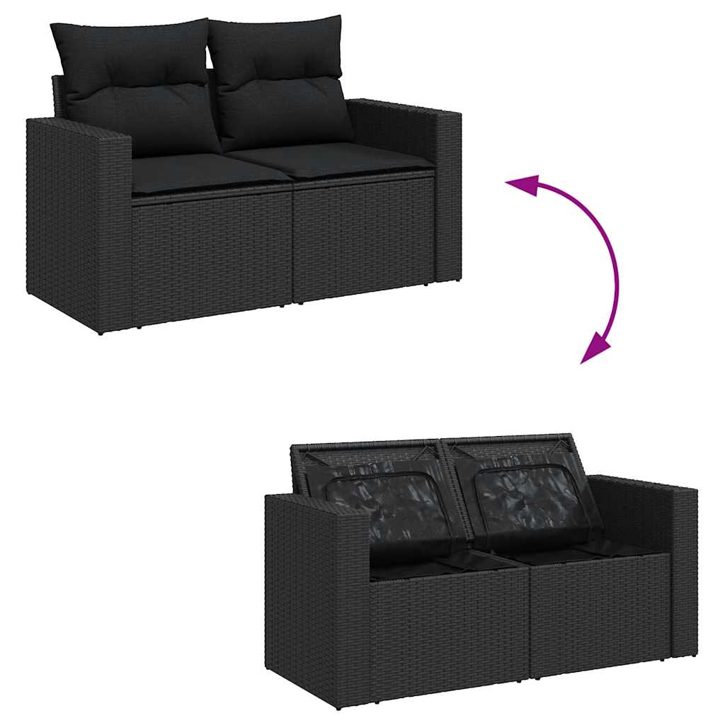 9 részes fekete polyrattan kerti ülőgarnitúra párnákkal 10