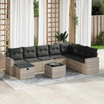9 részes világosszürke polyrattan kerti ülőgarnitúra párnával 2