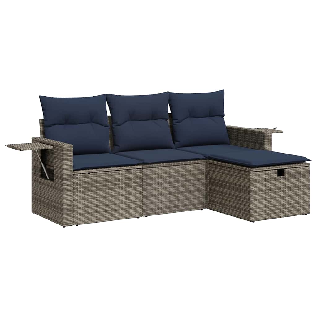 4 részes szürke polyrattan kerti ülőgarnitúra párnákkal 2