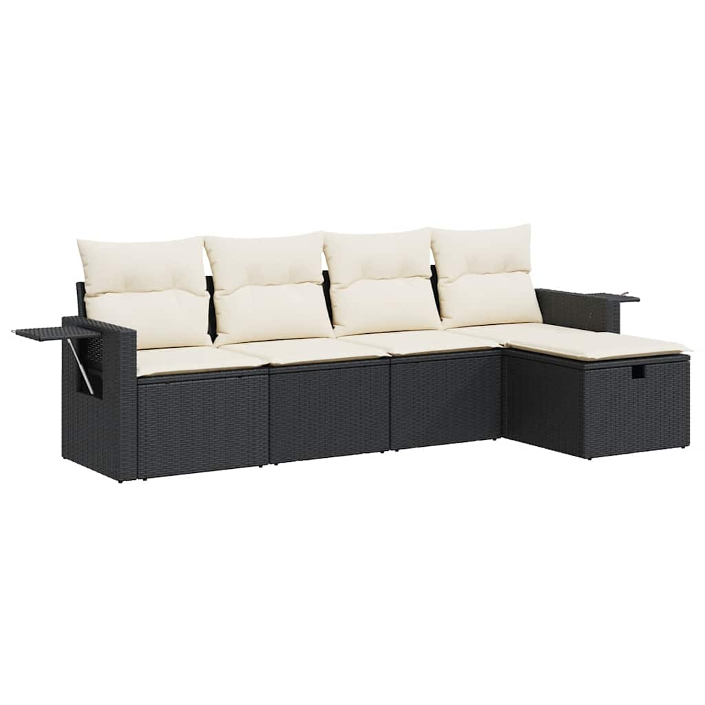 5 részes fekete polyrattan kerti kanapészett párnákkal 2