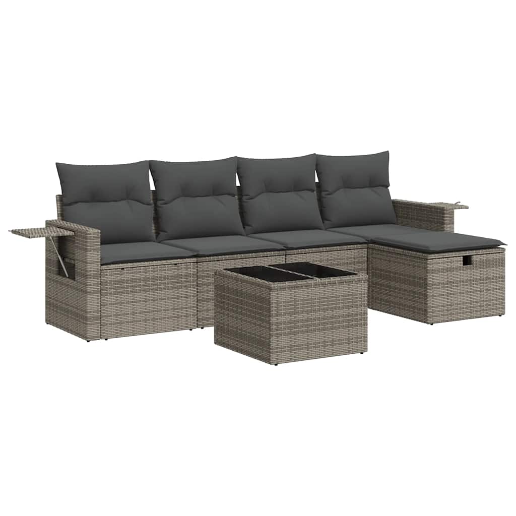 6 részes szürke polyrattan kerti ülőgarnitúra párnákkal 2