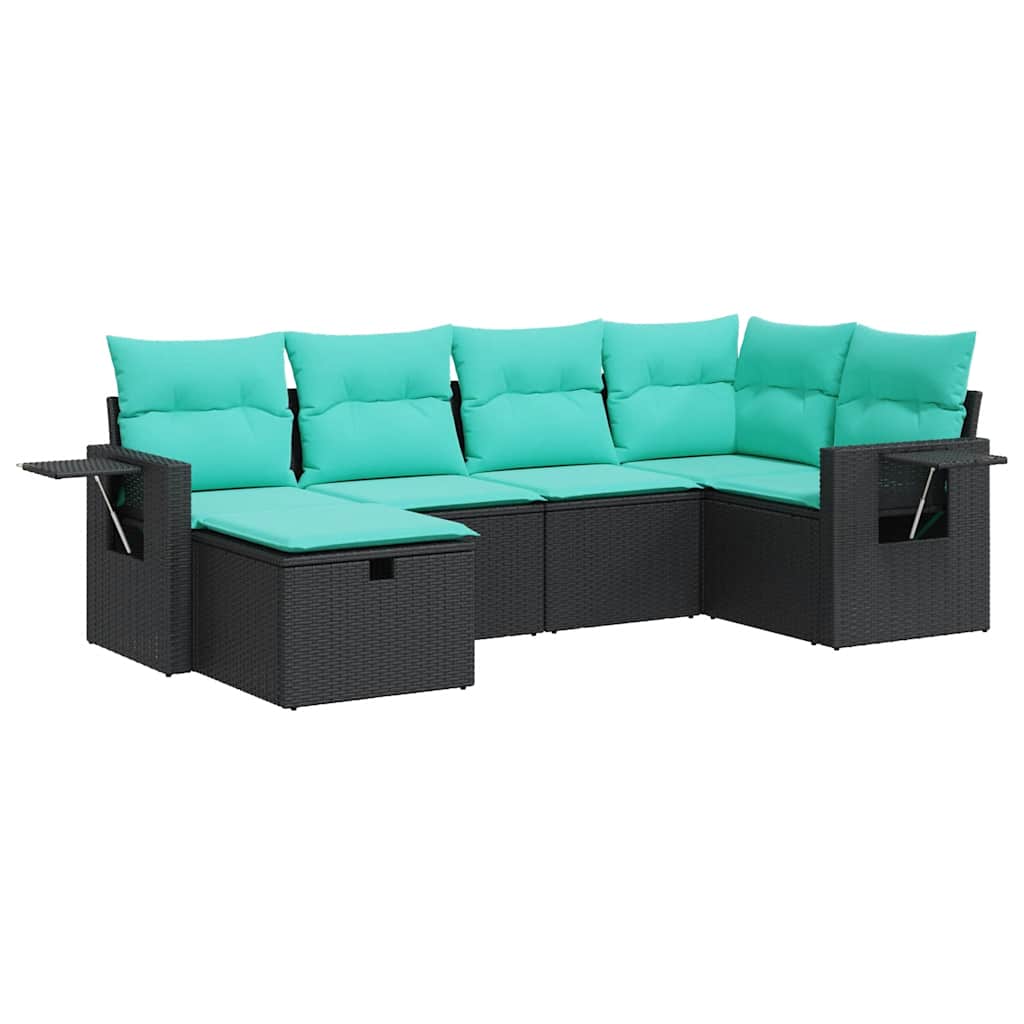 6 részes fekete polyrattan kerti ülőgarnitúra párnákkal 2