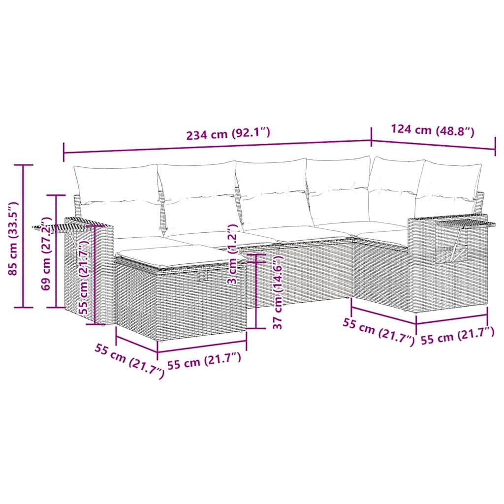 6 részes fekete polyrattan kerti ülőgarnitúra párnákkal 14