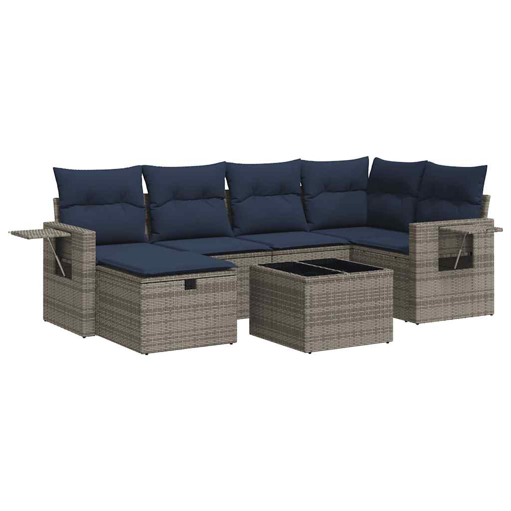 7 részes szürke polyrattan kerti ülőgarnitúra párnákkal 2