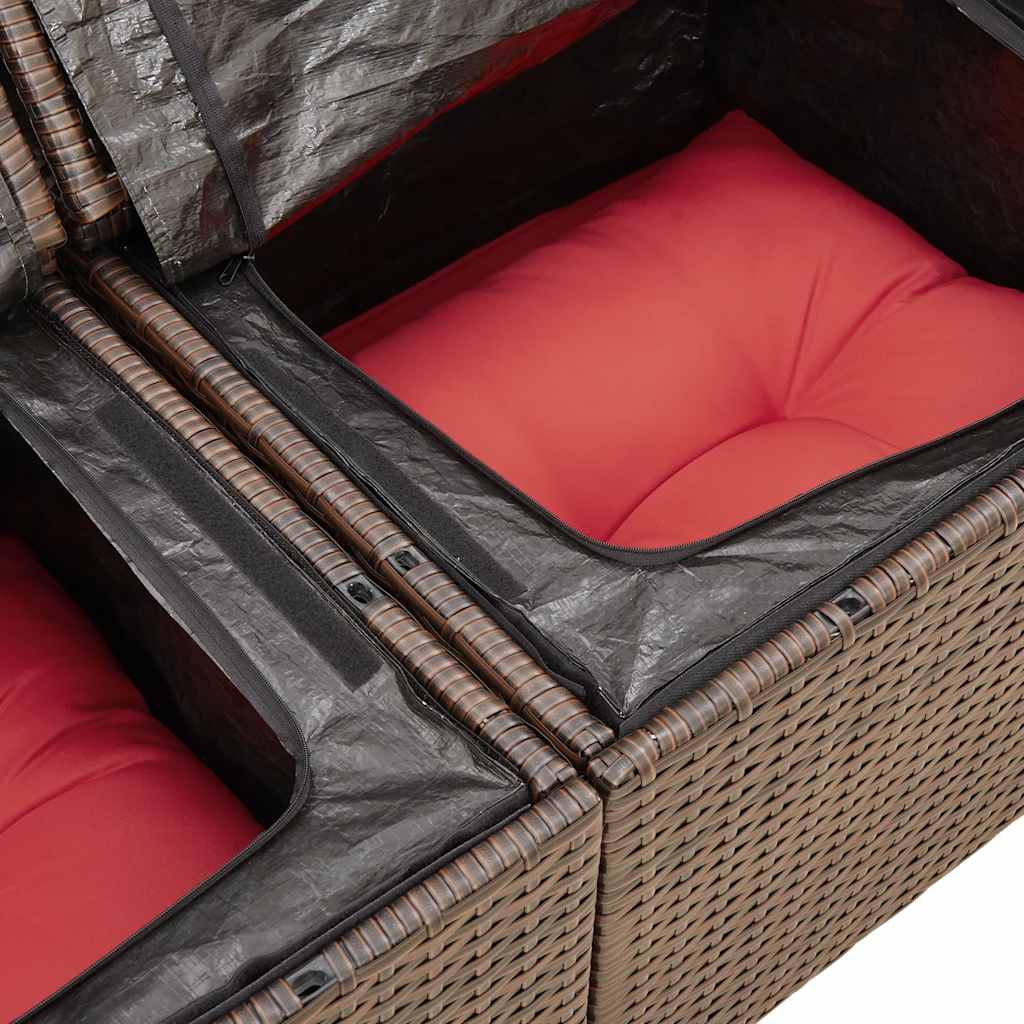 7 részes barna polyrattan kerti ülőgarnitúra párnákkal 14