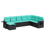 8 részes fekete polyrattan kerti ülőgarnitúra párnákkal 2