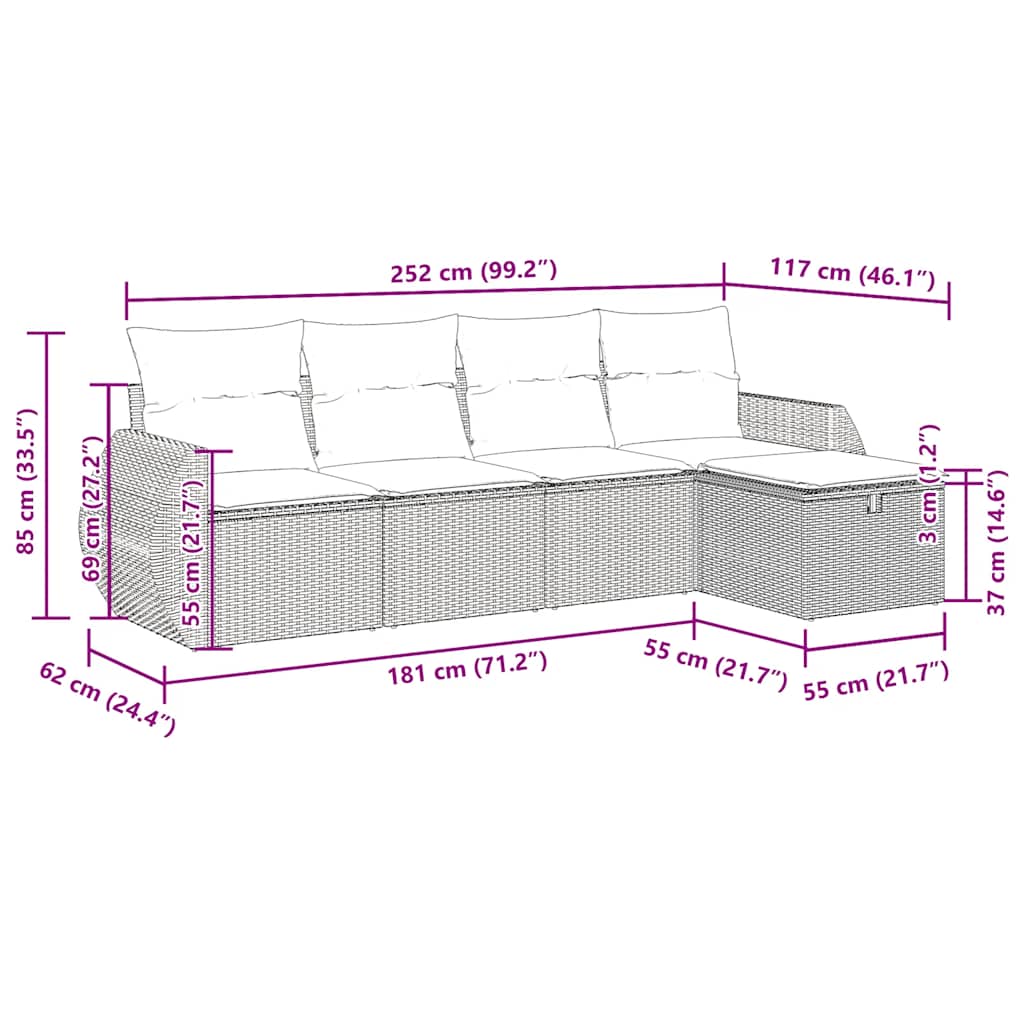 5 részes szürke polyrattan kerti ülőgarnitúra párnákkal 11
