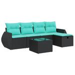 6 részes fekete polyrattan kerti ülőgarnitúra párnákkal 2