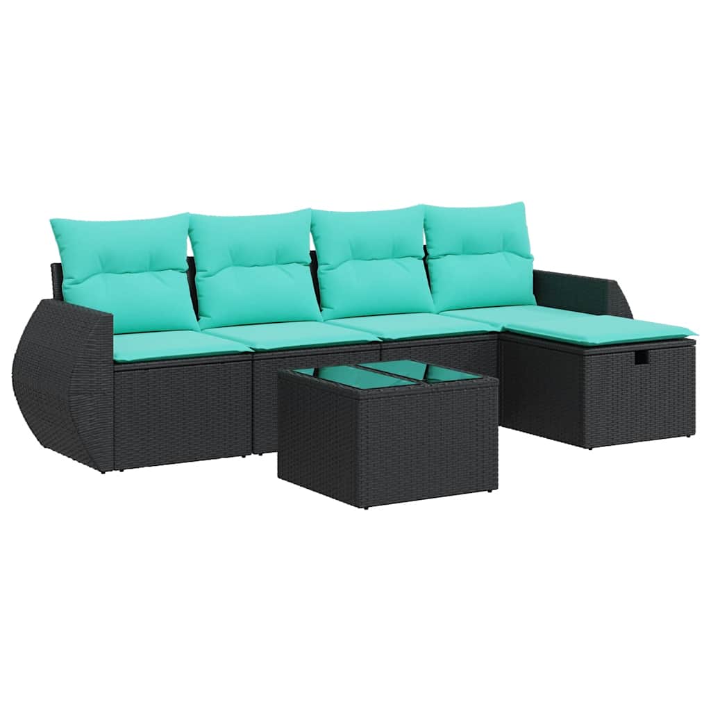 6 részes fekete polyrattan kerti ülőgarnitúra párnákkal 2
