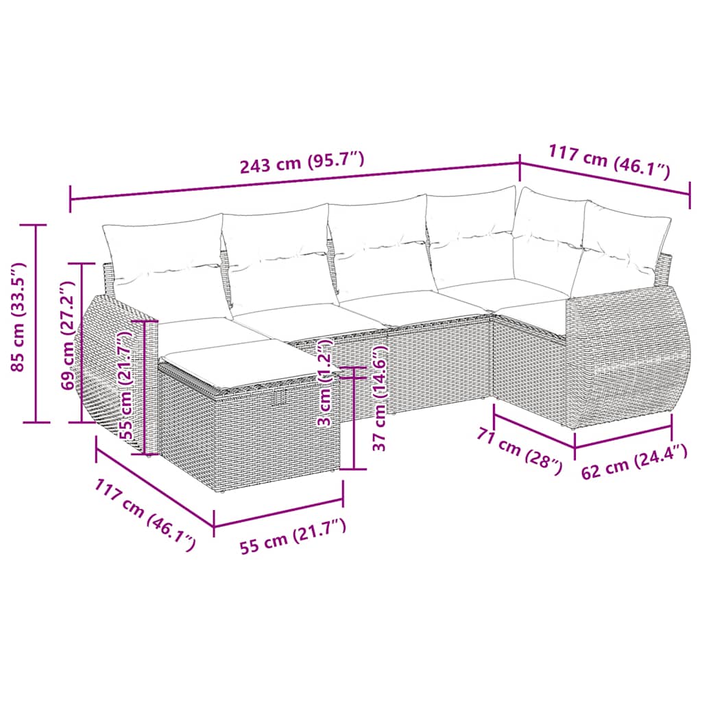 6 részes barna polyrattan kerti ülőgarnitúra párnával 13