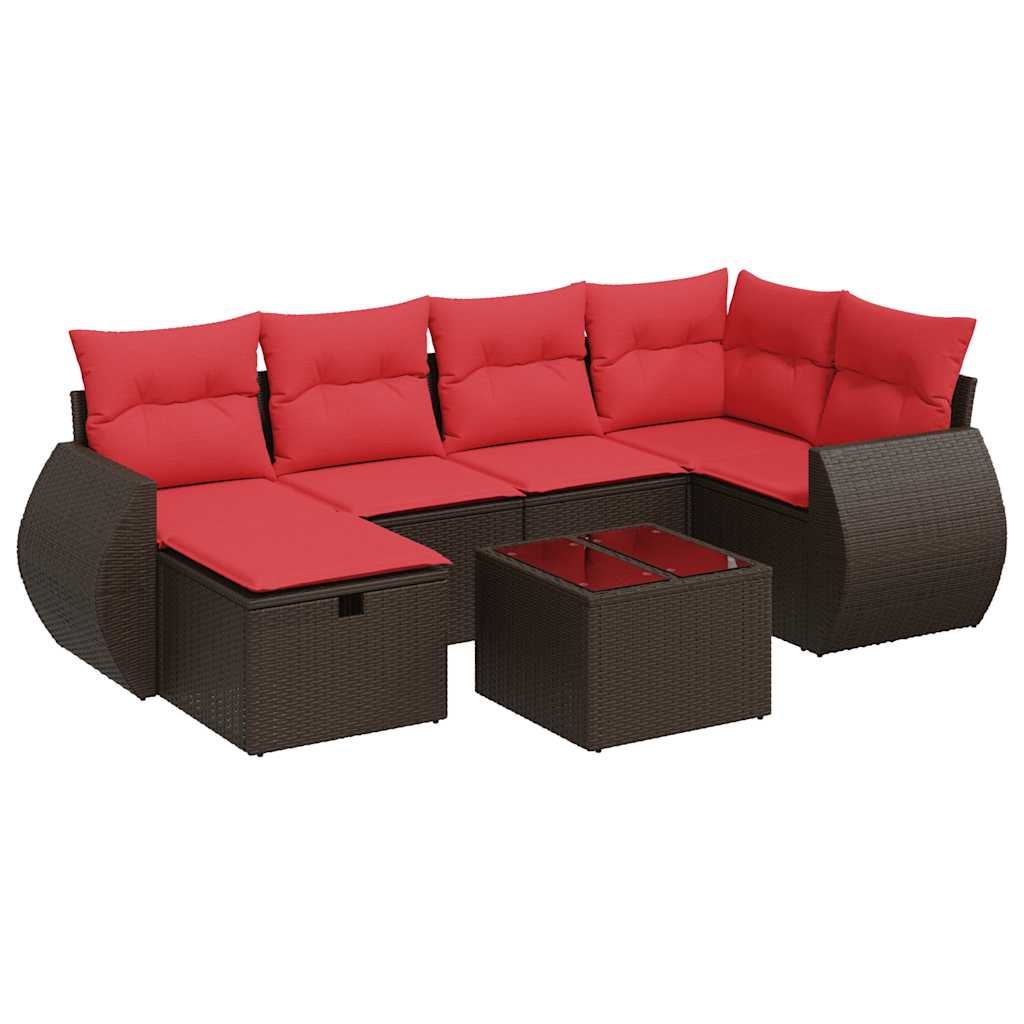 7 részes barna polyrattan kerti ülőgarnitúra párnákkal 2