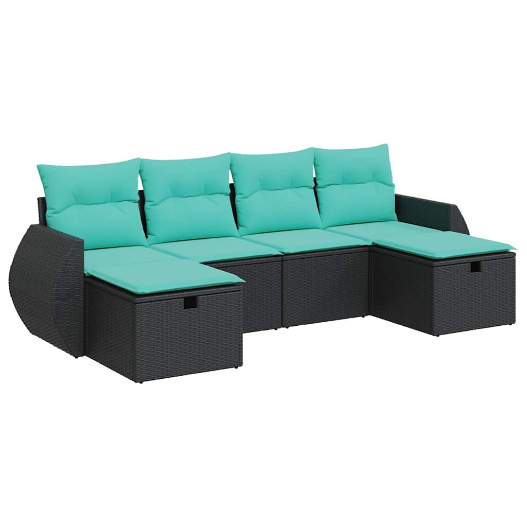 6 részes fekete polyrattan kerti ülőgarnitúra párnákkal 2