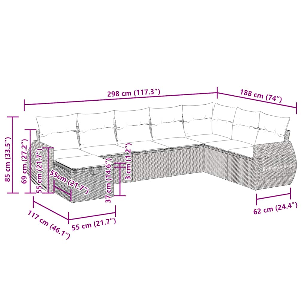 8 részes szürke polyrattan kerti ülőgarnitúra párnákkal 13