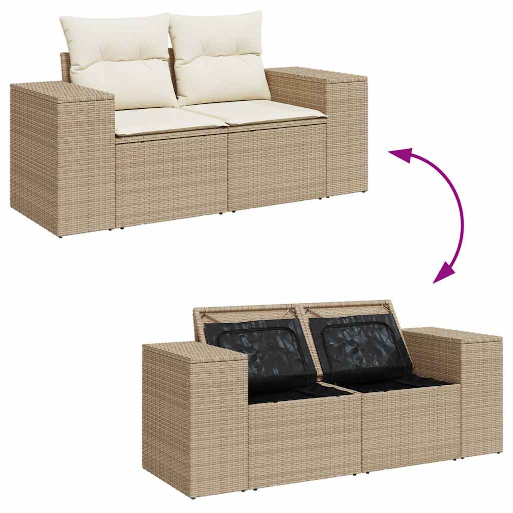 7 részes bézs polyrattan kerti ülőgarnitúra párnákkal 10