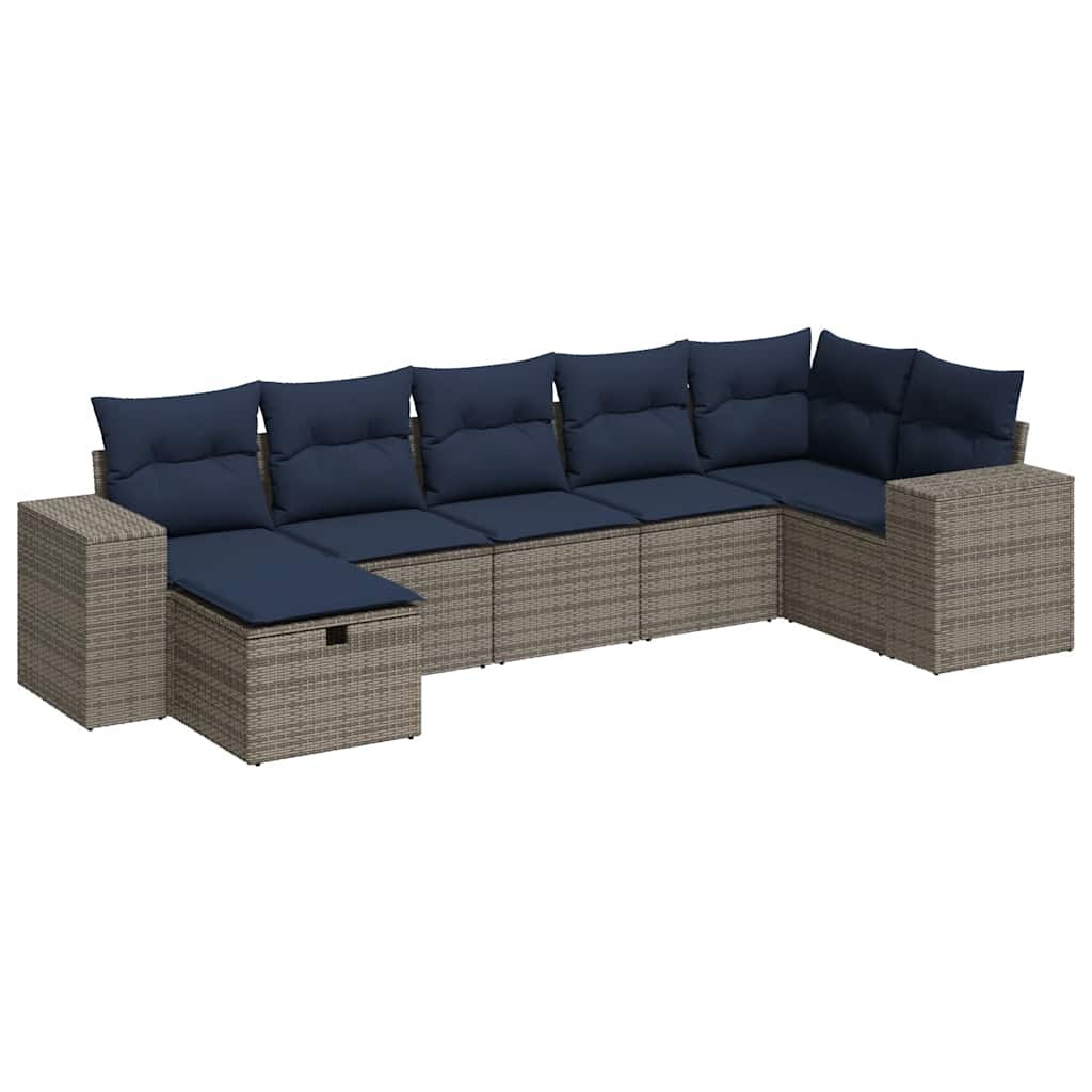 7 részes szürke polyrattan kerti ülőgarnitúra párnákkal 2