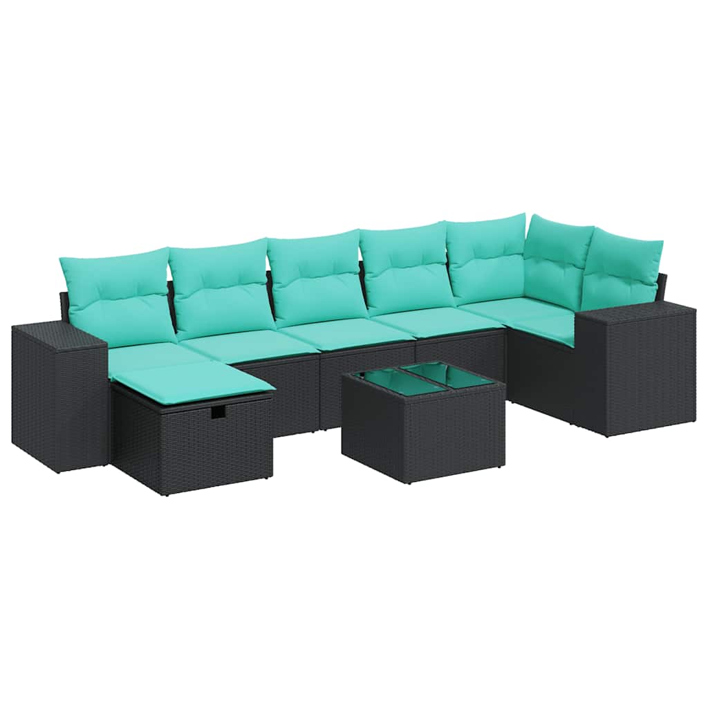 8 részes fekete polyrattan kerti ülőgarnitúra párnákkal 2