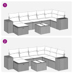 8 részes fekete polyrattan kerti ülőgarnitúra párnákkal 12